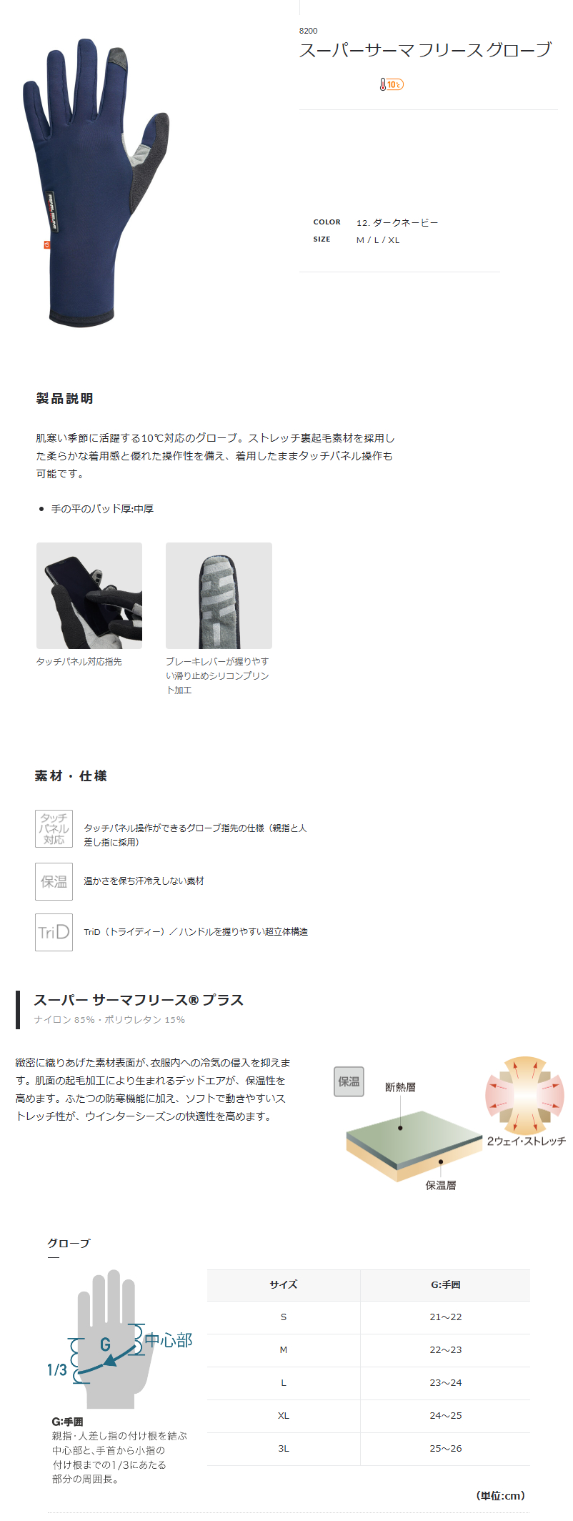 スーパーサーマ フリース グローブ(ダークネービー)
