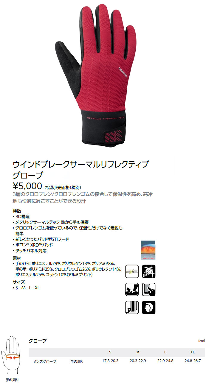 ウインドブレーク サーマル リフレクティブ グローブ(レッド)